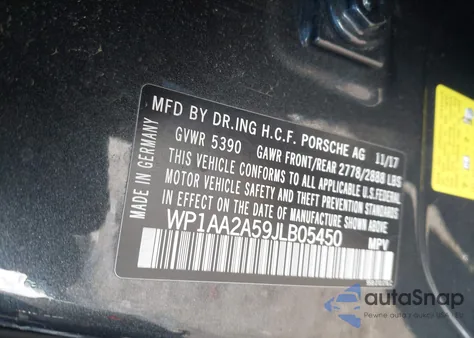 2018 Porsche Macan z USA, uszkodzony, nr VIN WP1AA2A59JLB05450